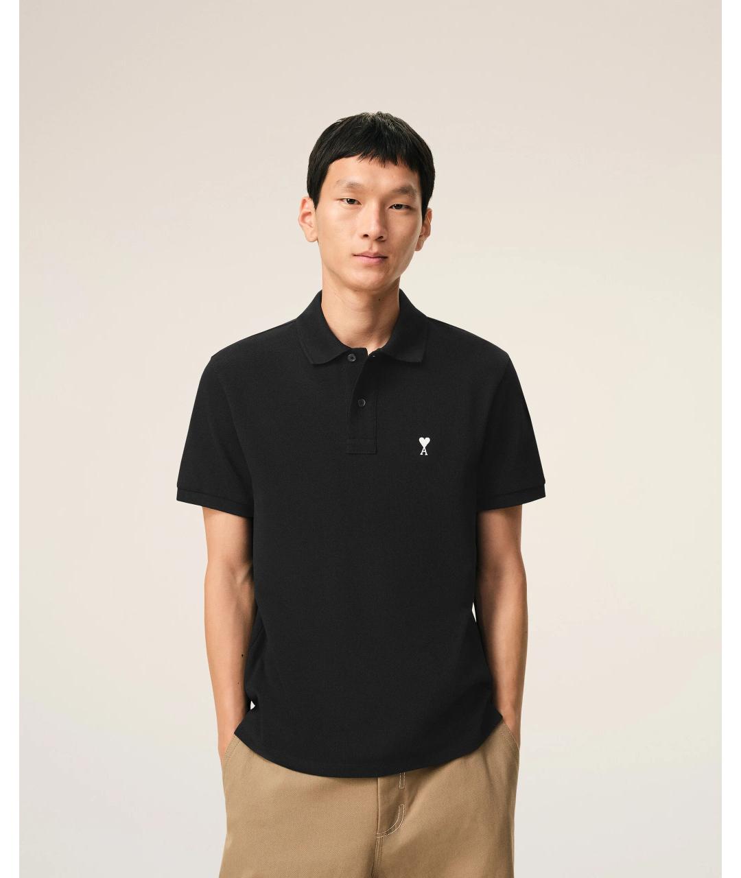 Ami Paris Черное хлопковое поло с коротким рукавом, фото 3