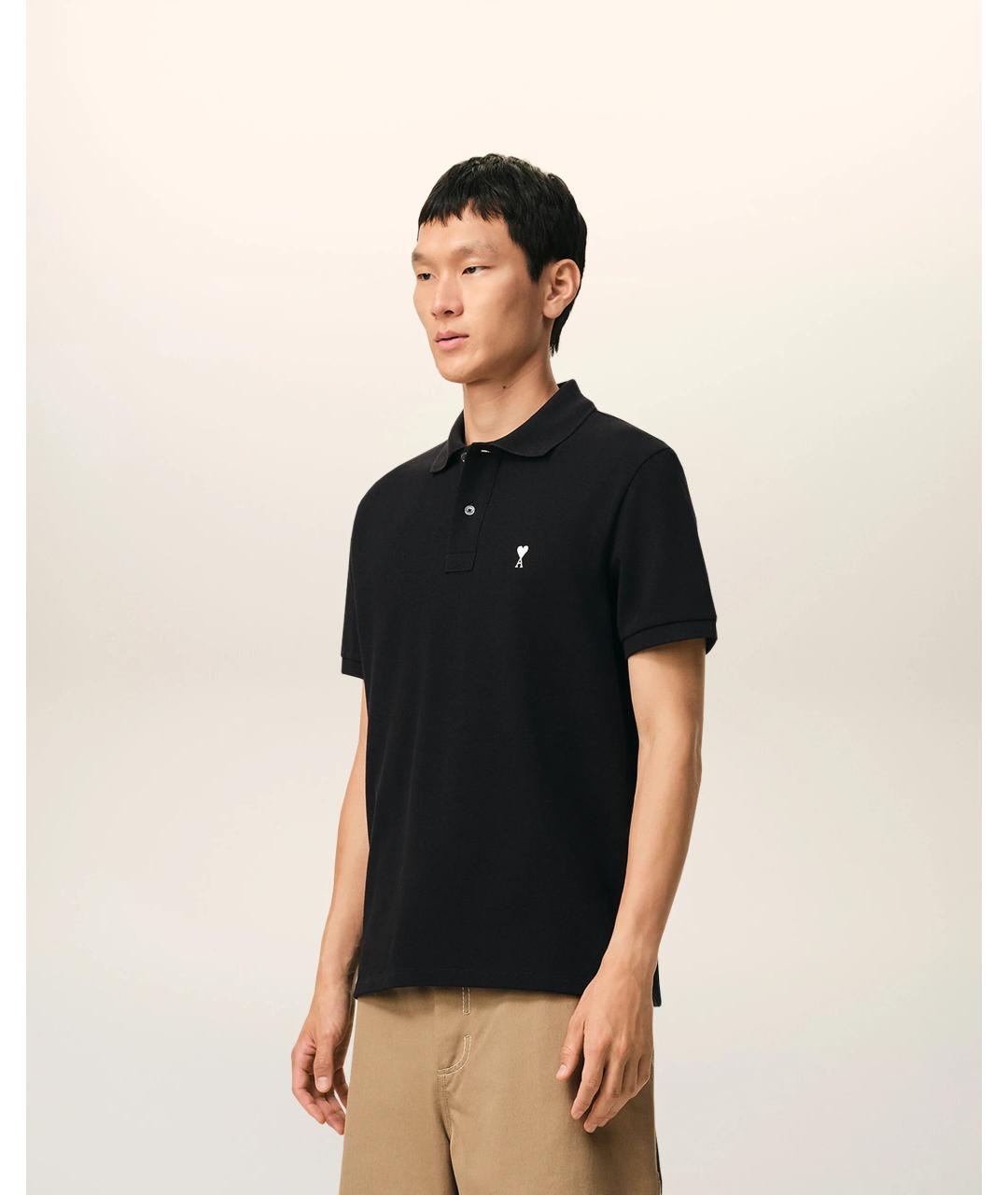 Ami Paris Черное хлопковое поло с коротким рукавом, фото 6