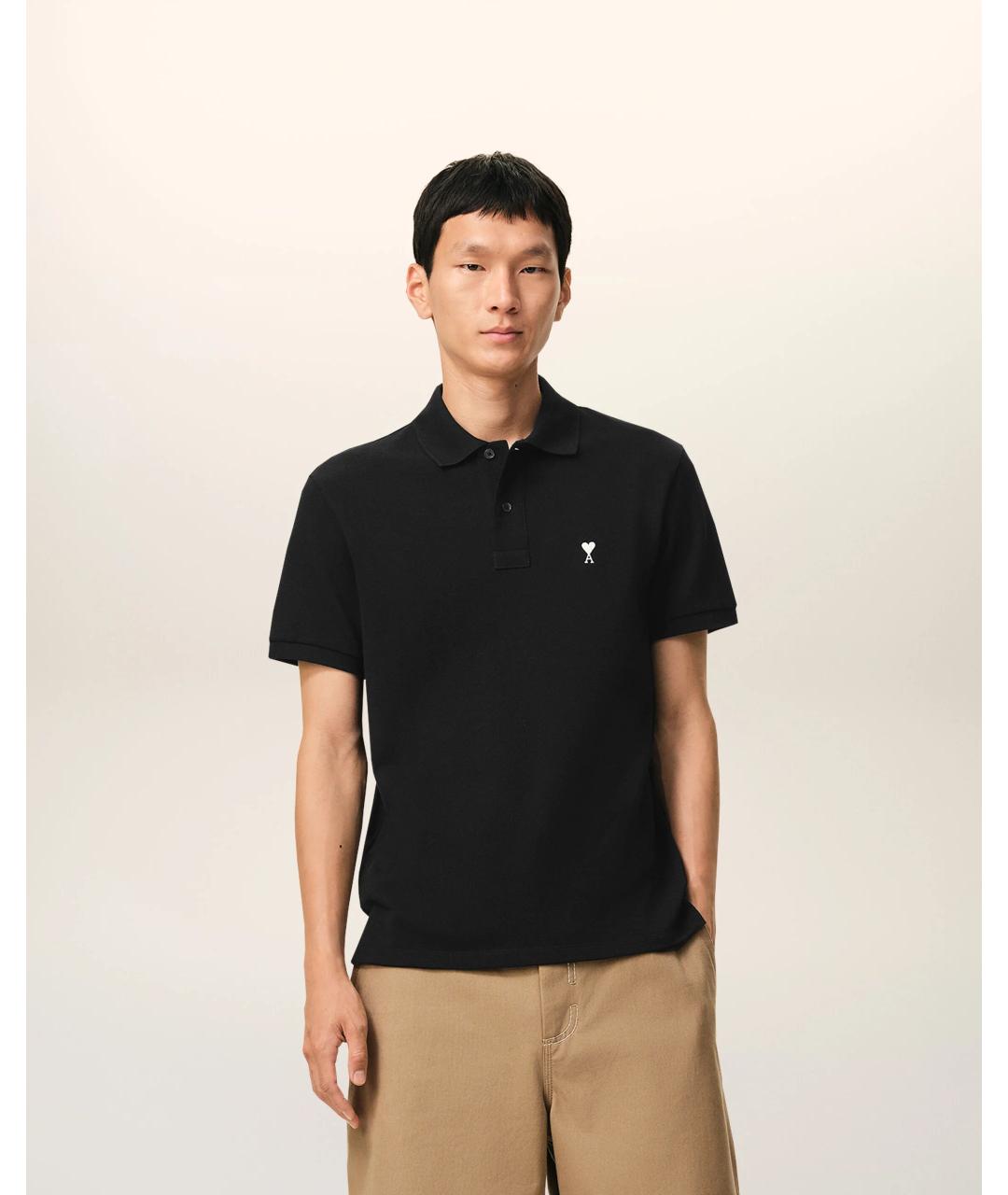 Ami Paris Черное хлопковое поло с коротким рукавом, фото 2