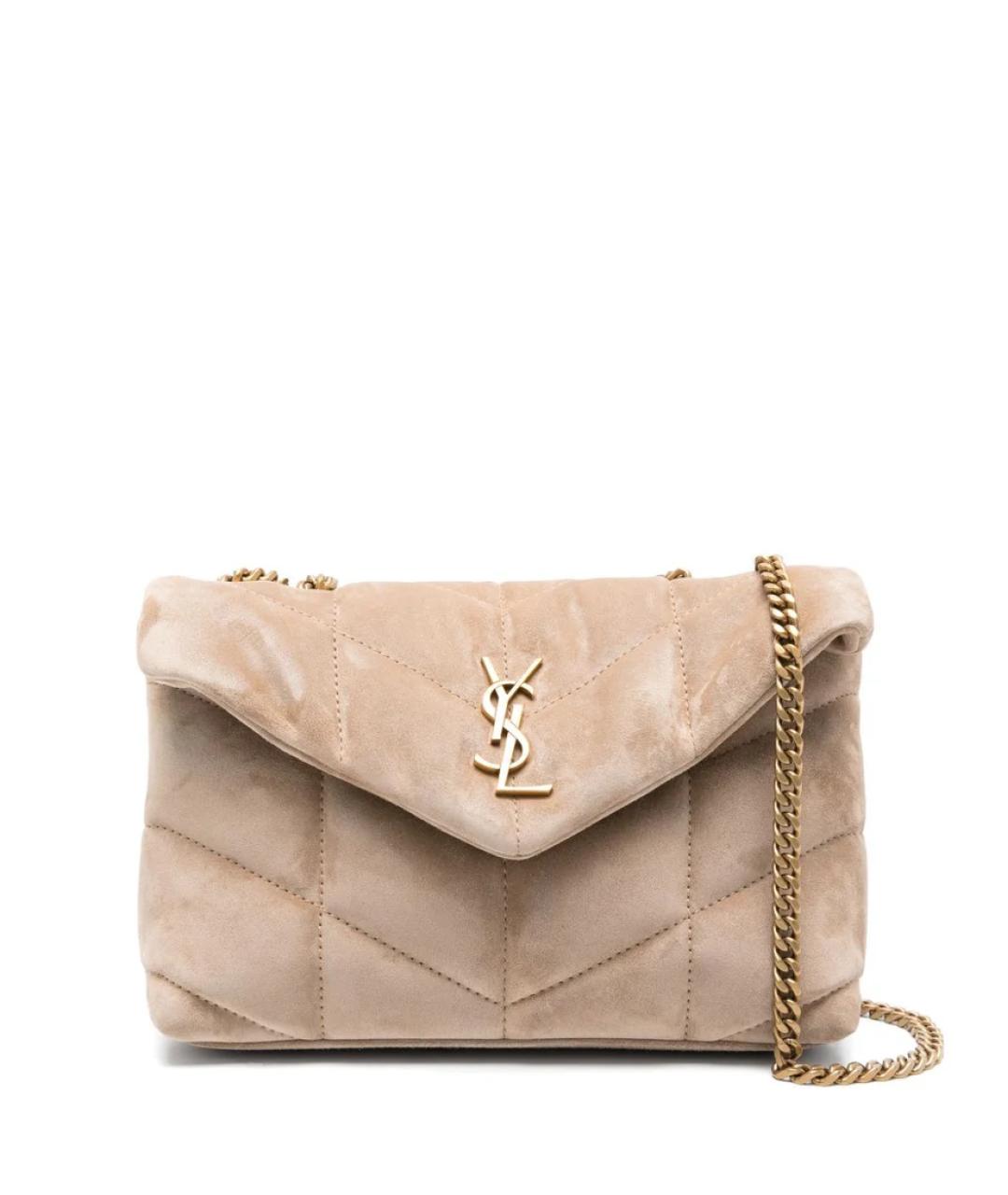 SAINT LAURENT Бежевая замшевая сумка через плечо, фото 1