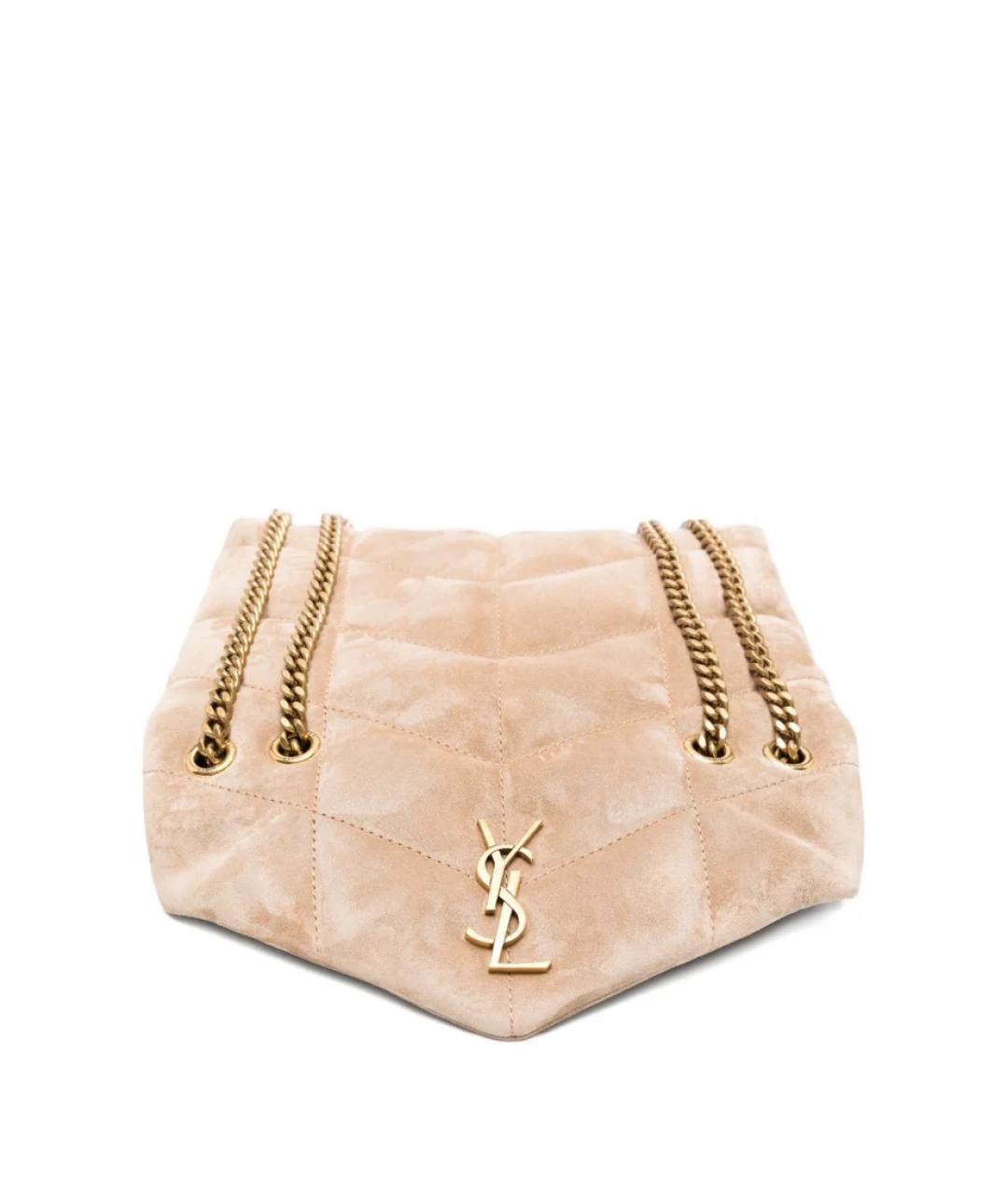 SAINT LAURENT Бежевая замшевая сумка через плечо, фото 4