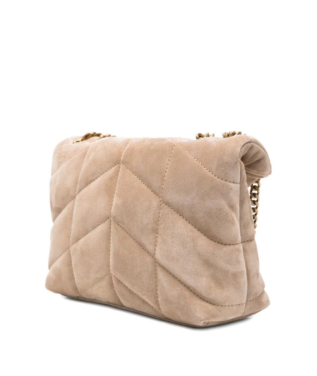 SAINT LAURENT Бежевая замшевая сумка через плечо, фото 2