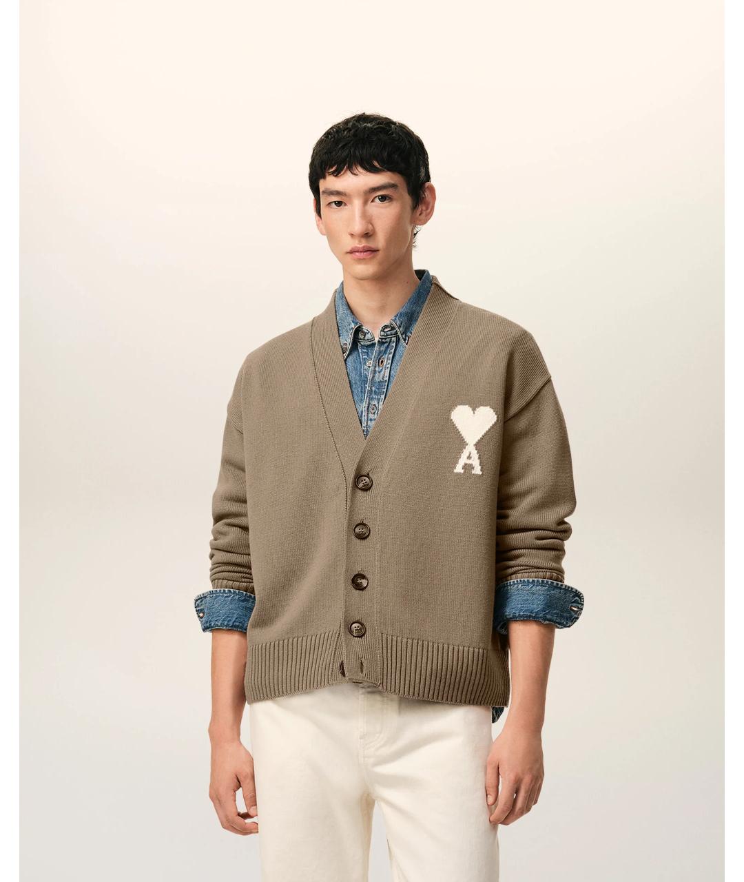 Ami Paris Бежевый шерстяной кардиган, фото 4