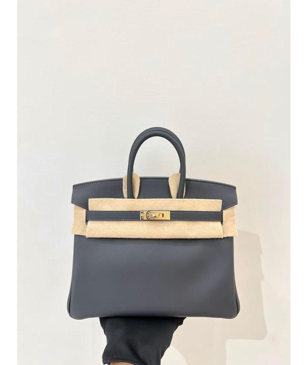 HERMES Антрацитовая кожаная сумка с короткими ручками, фото 8