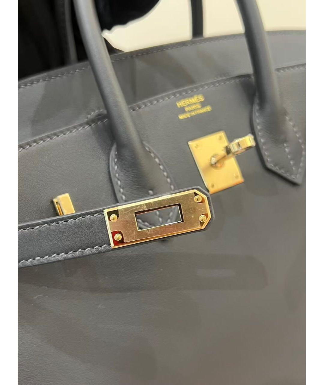 HERMES Антрацитовая кожаная сумка с короткими ручками, фото 4