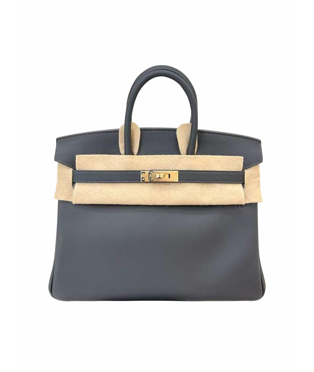 HERMES Антрацитовая кожаная сумка с короткими ручками, фото 1