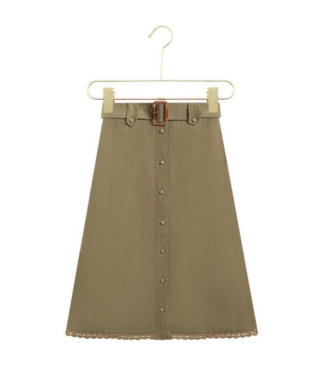 ZIMMERMANN Хаки льняная юбка миди, фото 3