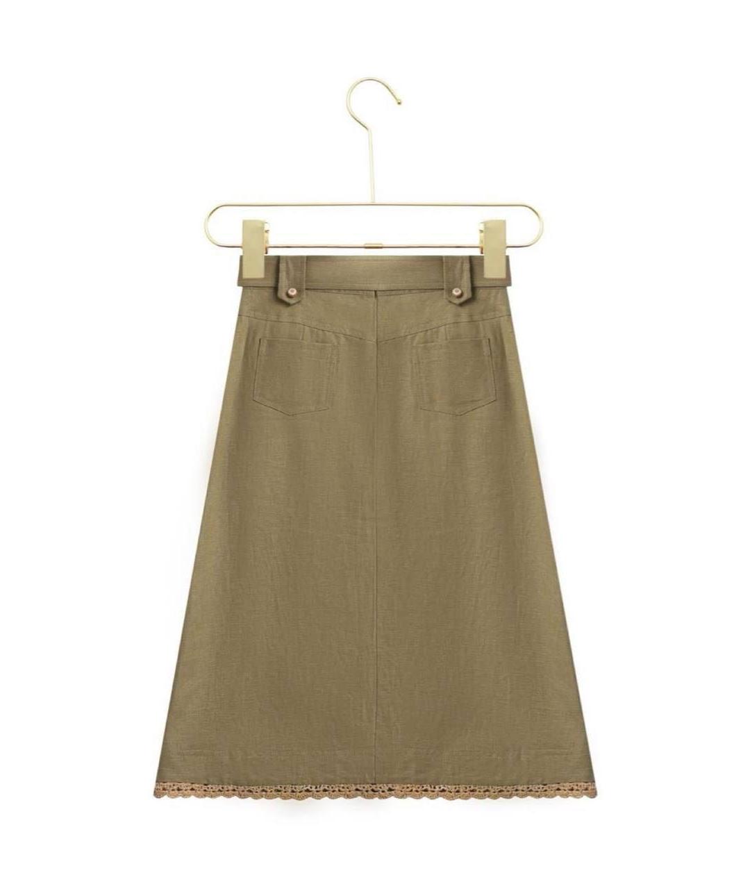 ZIMMERMANN Хаки льняная юбка миди, фото 2