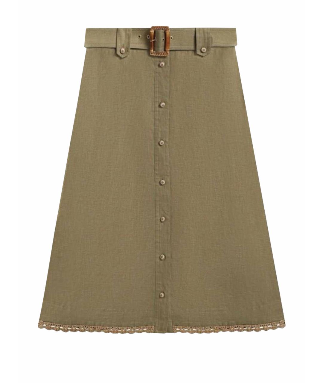 ZIMMERMANN Хаки льняная юбка миди, фото 4