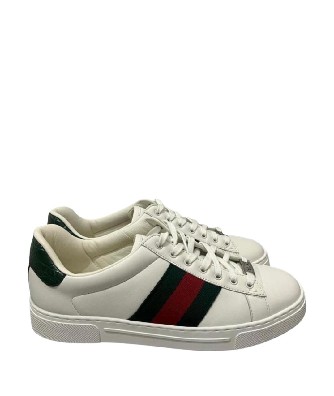 GUCCI Белые кожаные кроссовки, фото 1