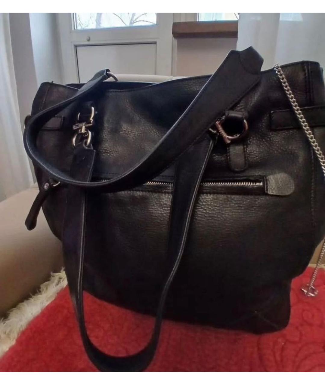 SONIA RYKIEL Черная кожаная сумка тоут, фото 2