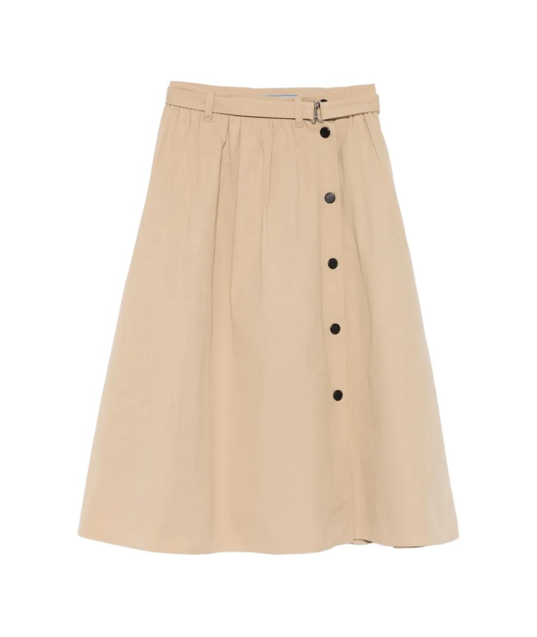 PRADA Бежевая хлопковая юбка миди, фото 1