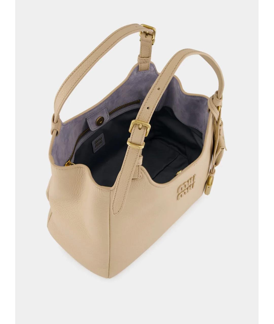 MIU MIU Бежевая кожаная сумка через плечо, фото 6