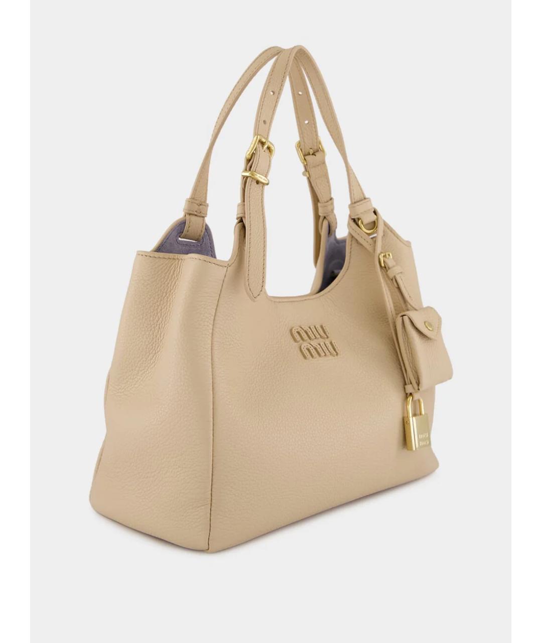 MIU MIU Бежевая кожаная сумка через плечо, фото 3