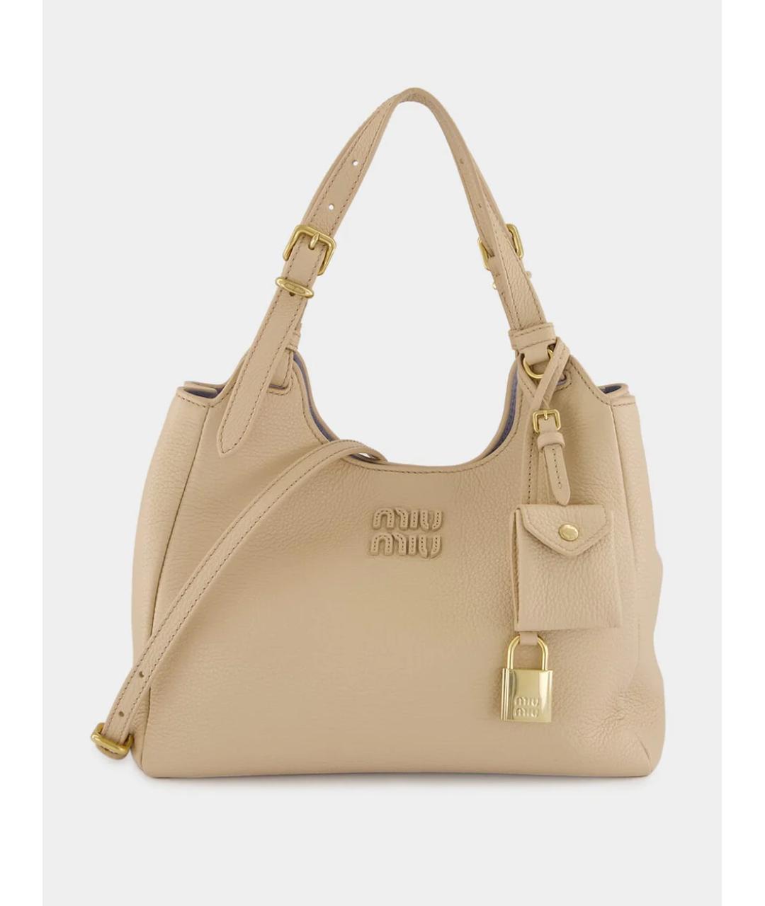 MIU MIU Бежевая кожаная сумка через плечо, фото 8