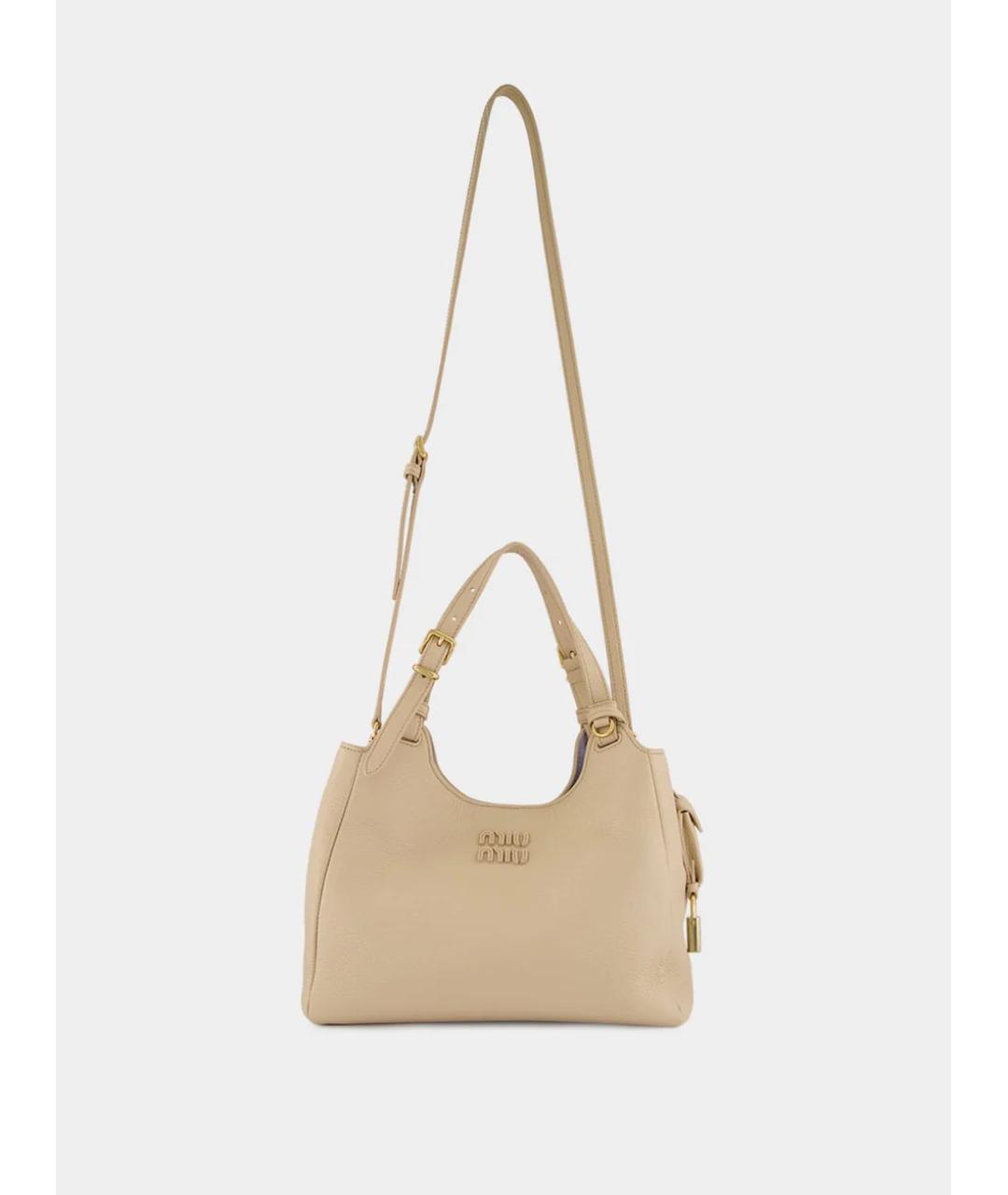 MIU MIU Бежевая кожаная сумка через плечо, фото 2