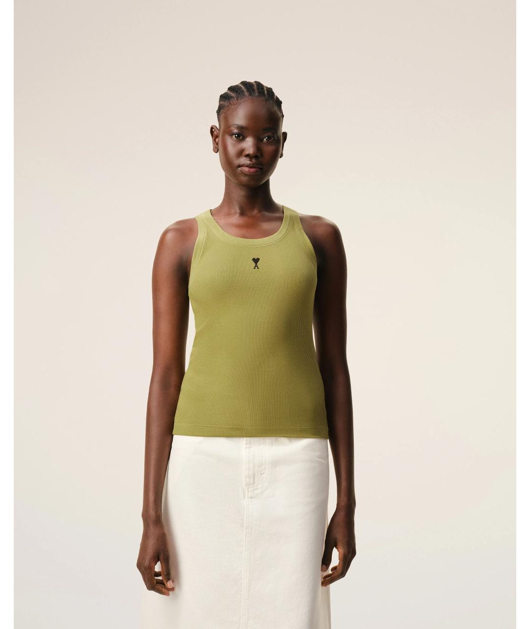 Ami Paris Зеленая хлопко-эластановая майка, фото 4