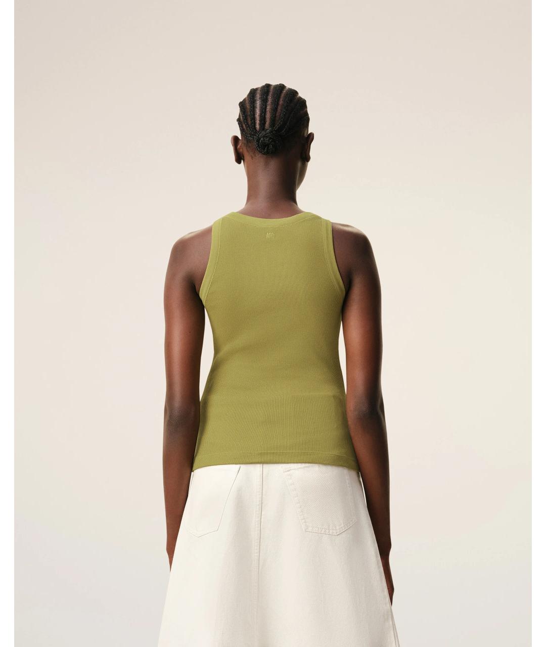 Ami Paris Зеленая хлопко-эластановая майка, фото 3