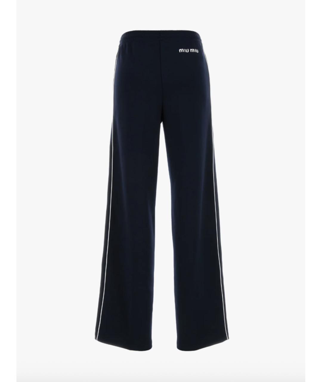 MIU MIU Темно-синие синтетические прямые брюки, фото 2