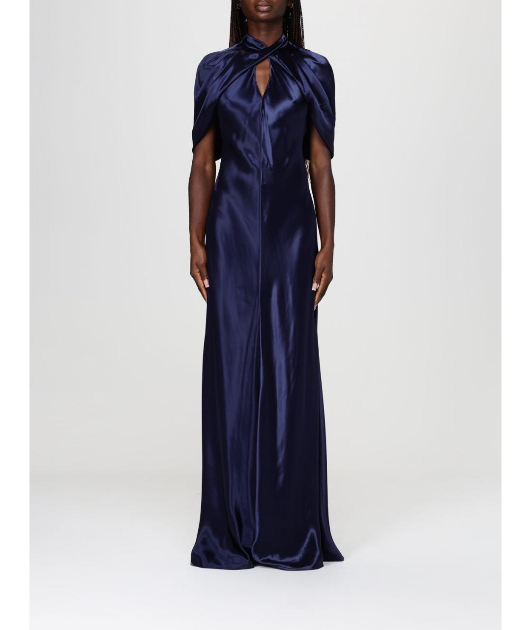 ALBERTA FERRETTI Синее вискозное вечернее платье, фото 2