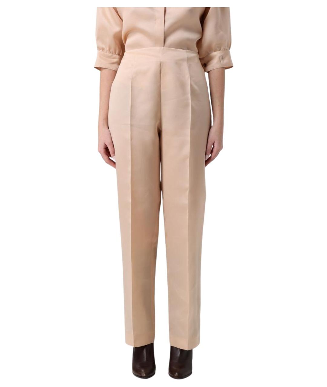 ALBERTA FERRETTI Бежевые шелковые прямые брюки, фото 1