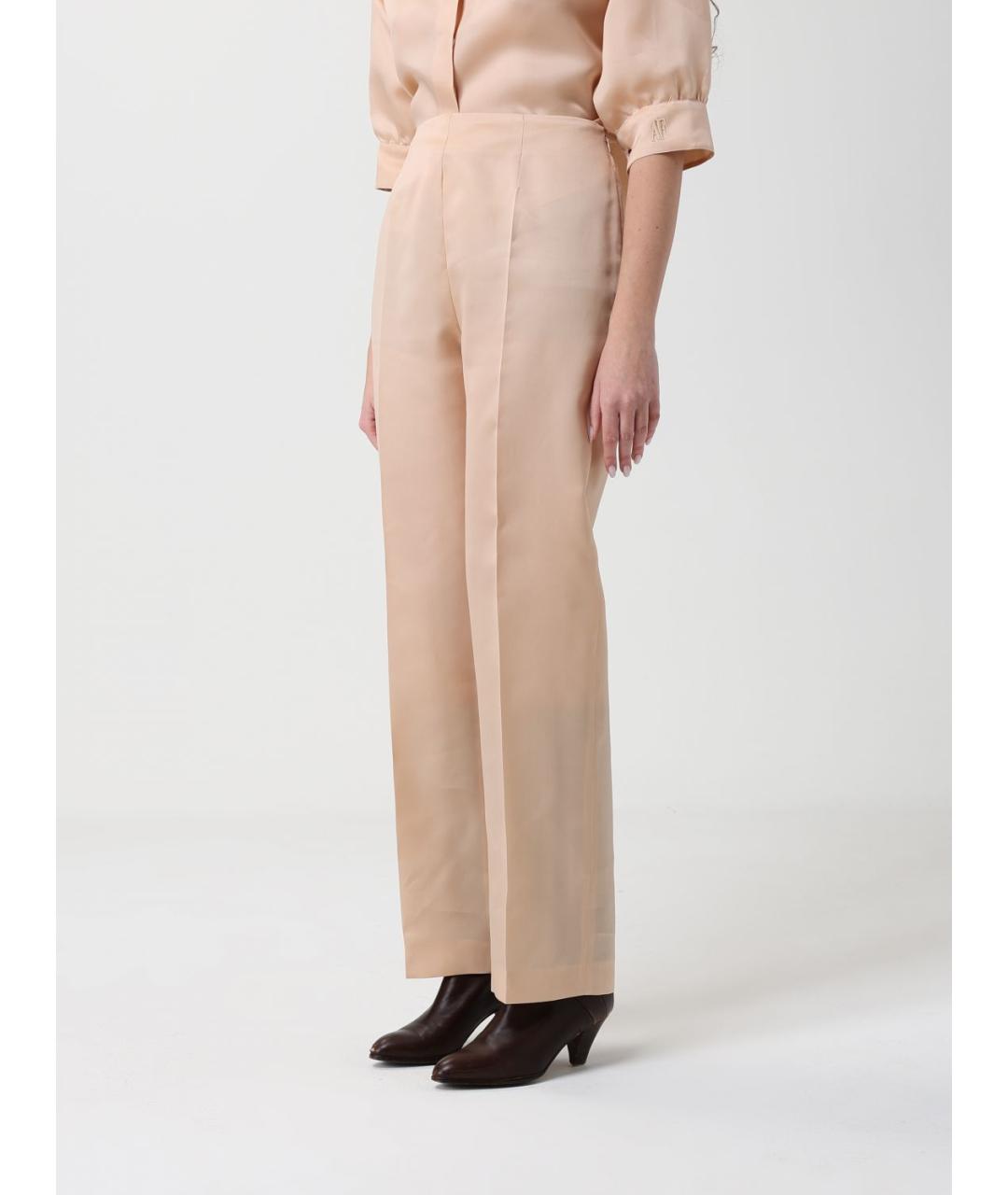 ALBERTA FERRETTI Бежевые шелковые прямые брюки, фото 4
