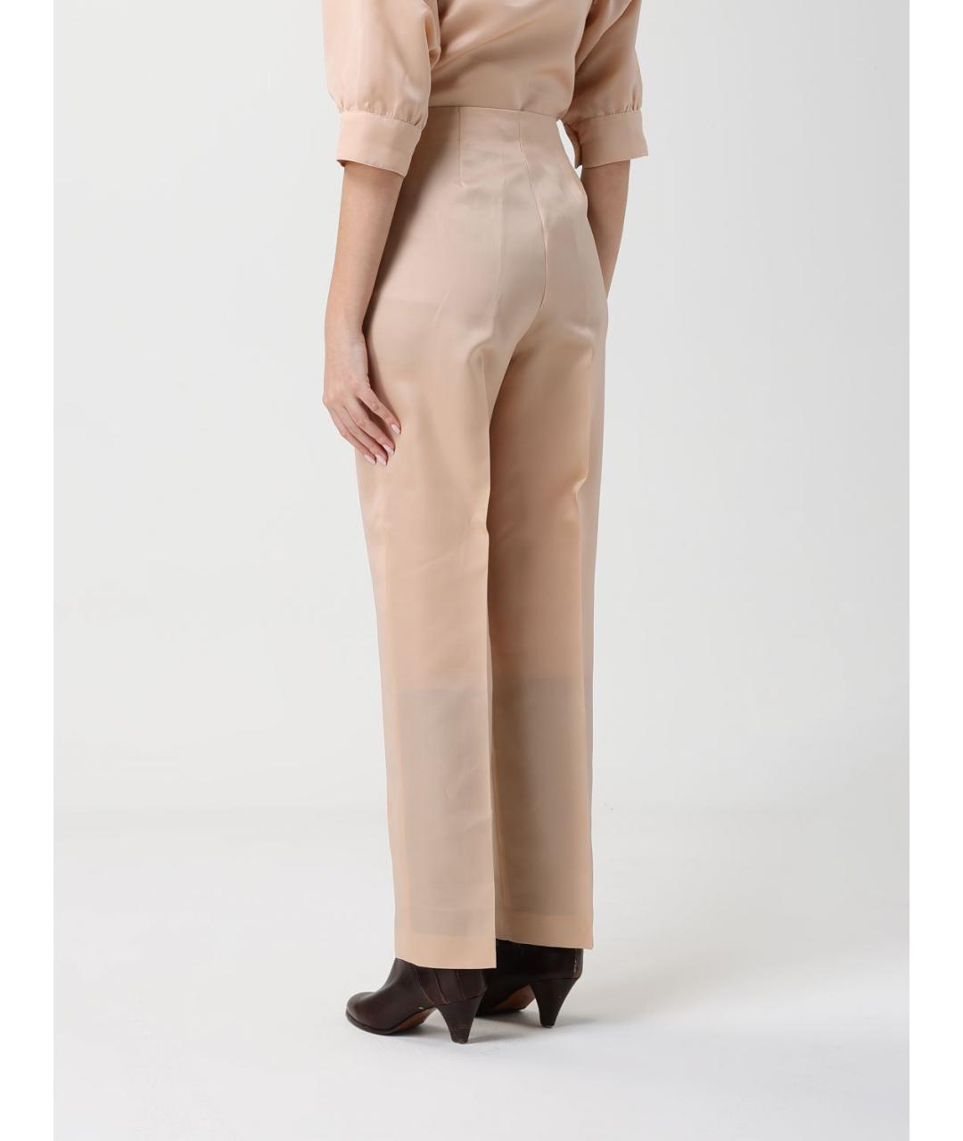 ALBERTA FERRETTI Бежевые шелковые прямые брюки, фото 3