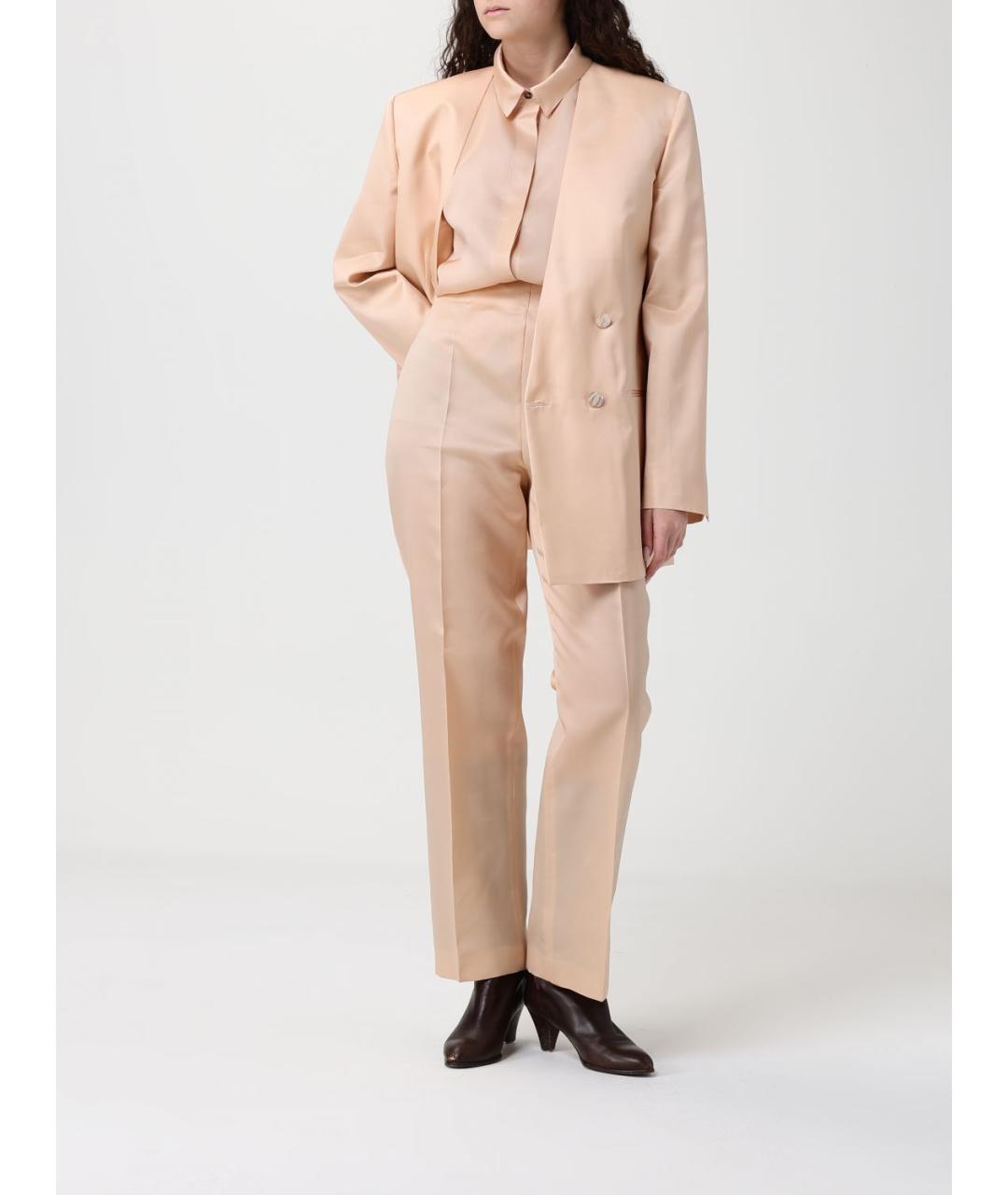 ALBERTA FERRETTI Бежевые шелковые прямые брюки, фото 2