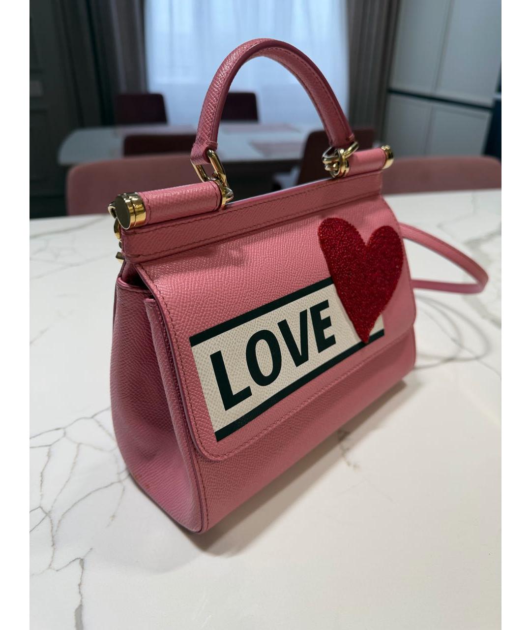 DOLCE&GABBANA Розовая кожаная сумка с короткими ручками, фото 2