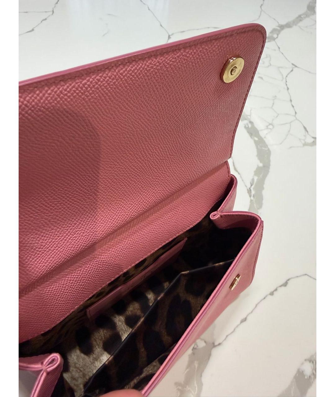 DOLCE&GABBANA Розовая кожаная сумка с короткими ручками, фото 4