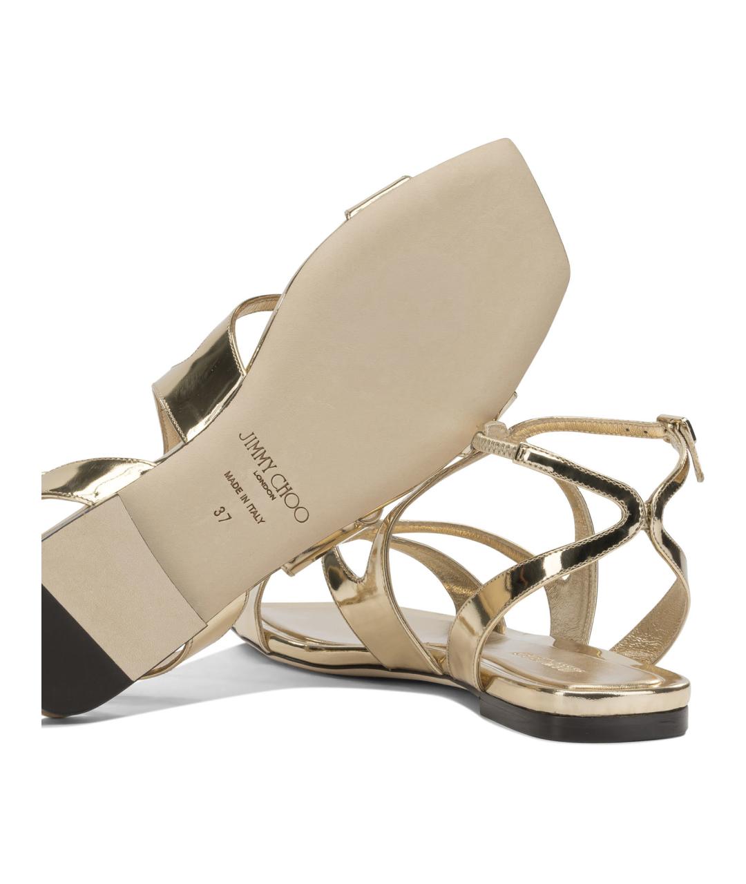 JIMMY CHOO Золотые кожаные сандалии, фото 5