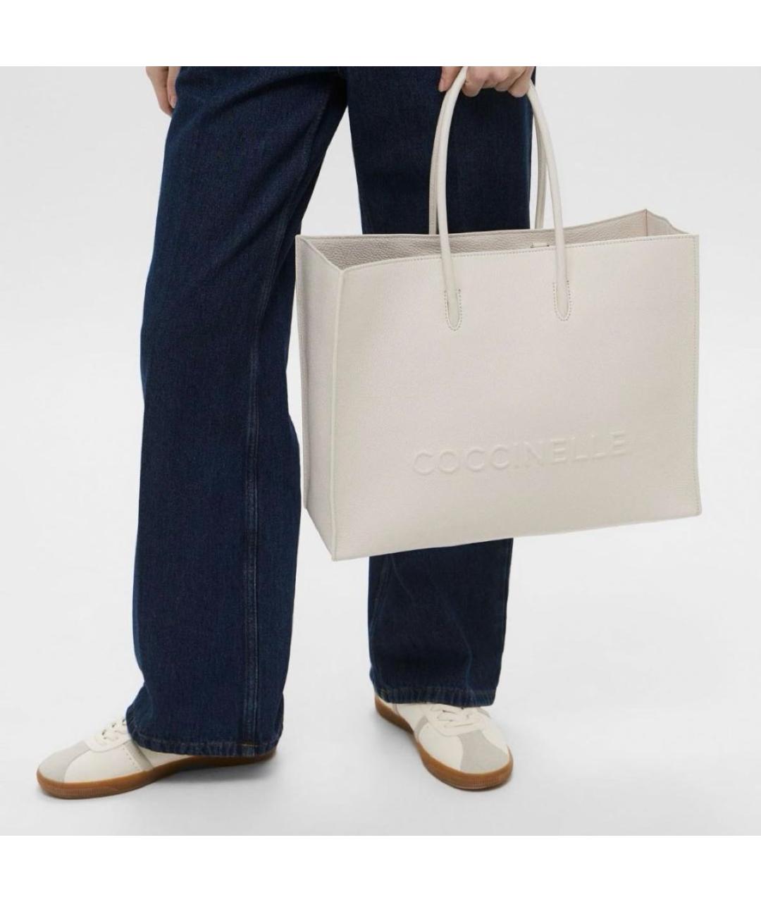 COCCINELLE Белая кожаная сумка тоут, фото 3