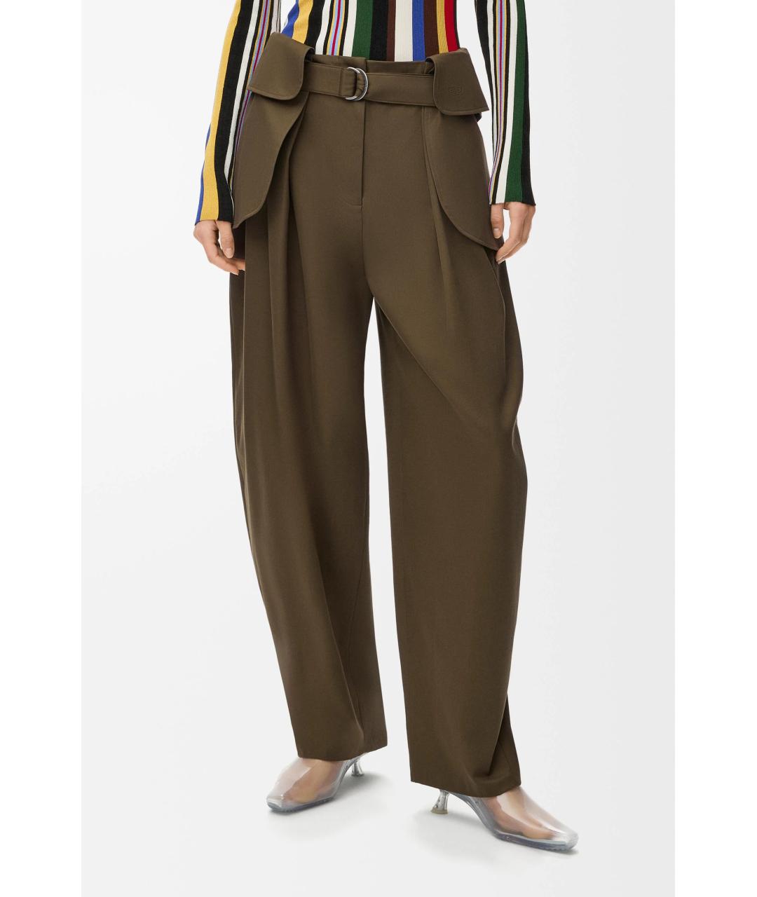 LOEWE Зеленые хлопковые прямые брюки, фото 3