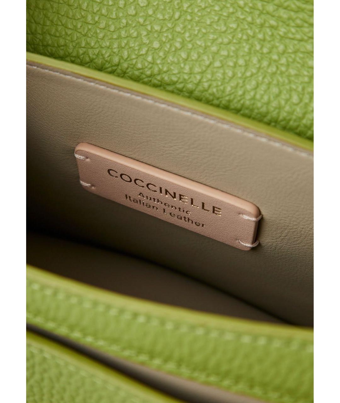 COCCINELLE Зеленая кожаная сумка с короткими ручками, фото 4