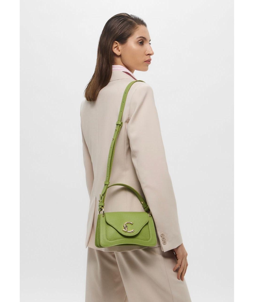 COCCINELLE Зеленая кожаная сумка с короткими ручками, фото 6
