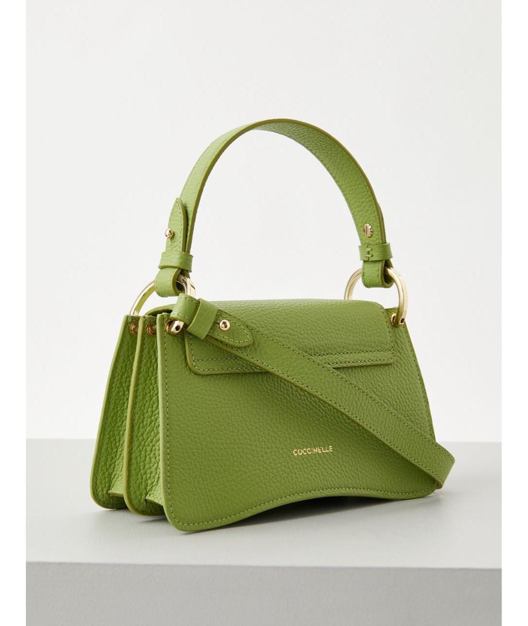 COCCINELLE Зеленая кожаная сумка с короткими ручками, фото 2