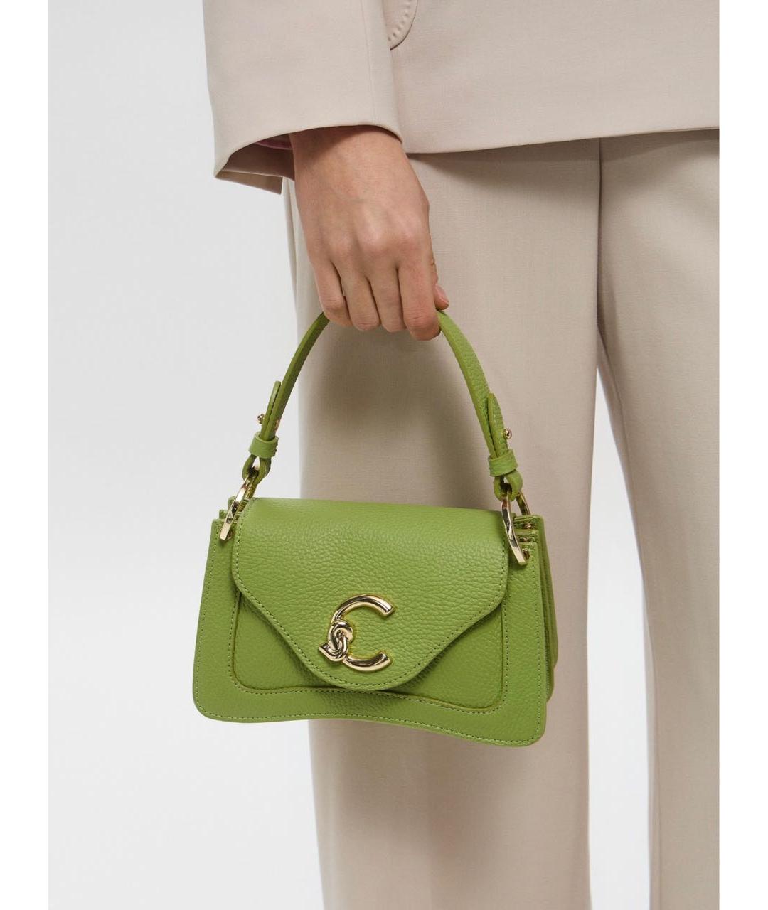 COCCINELLE Зеленая кожаная сумка с короткими ручками, фото 5