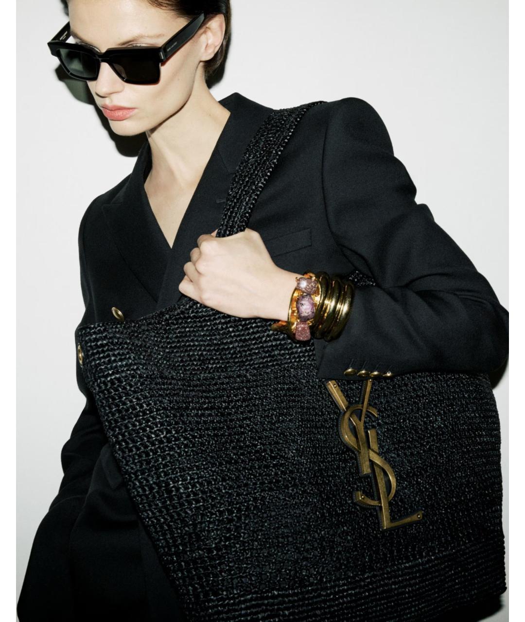 SAINT LAURENT Черная пелетеная сумка тоут, фото 2