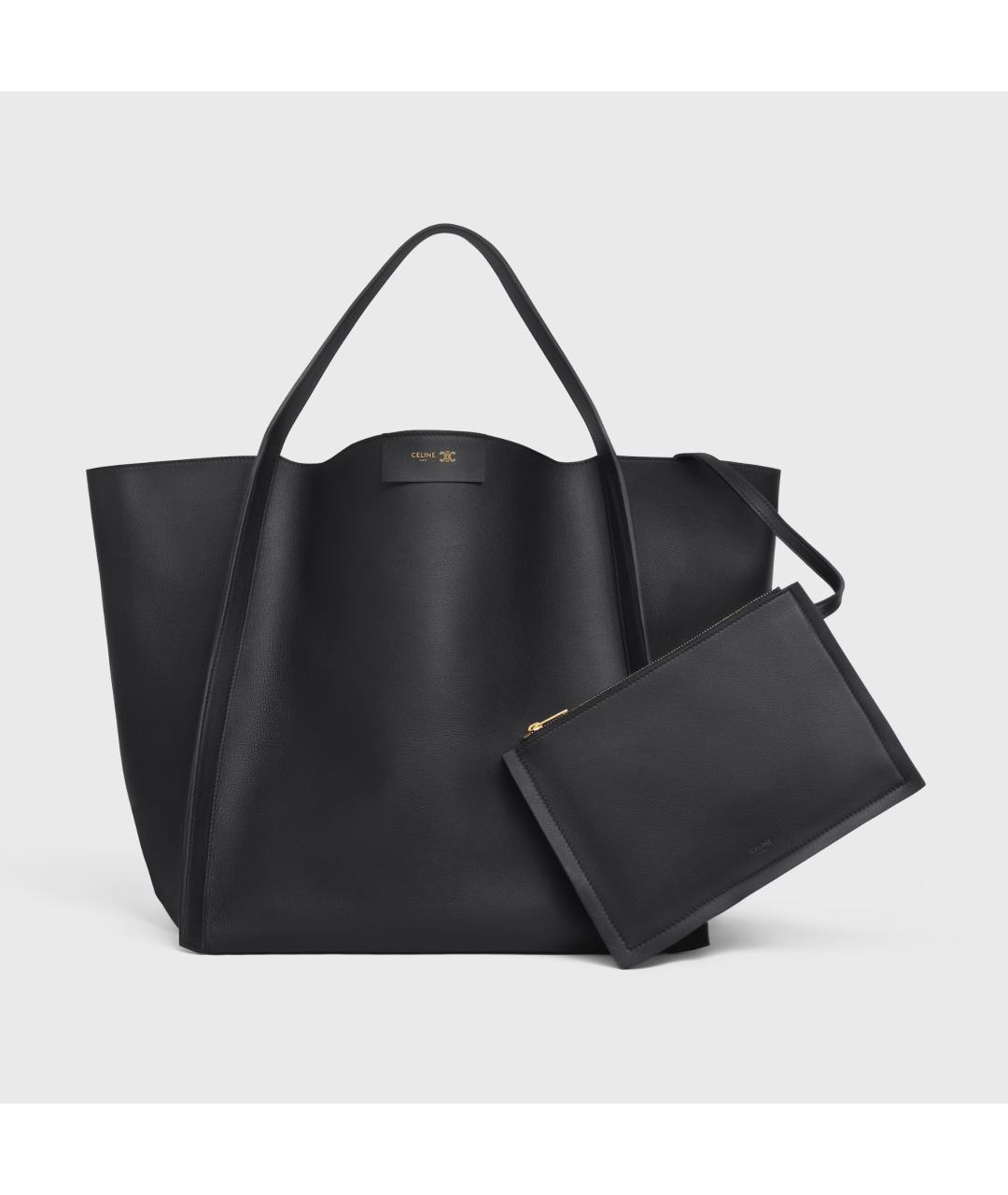 CELINE Черная кожаная сумка тоут, фото 6