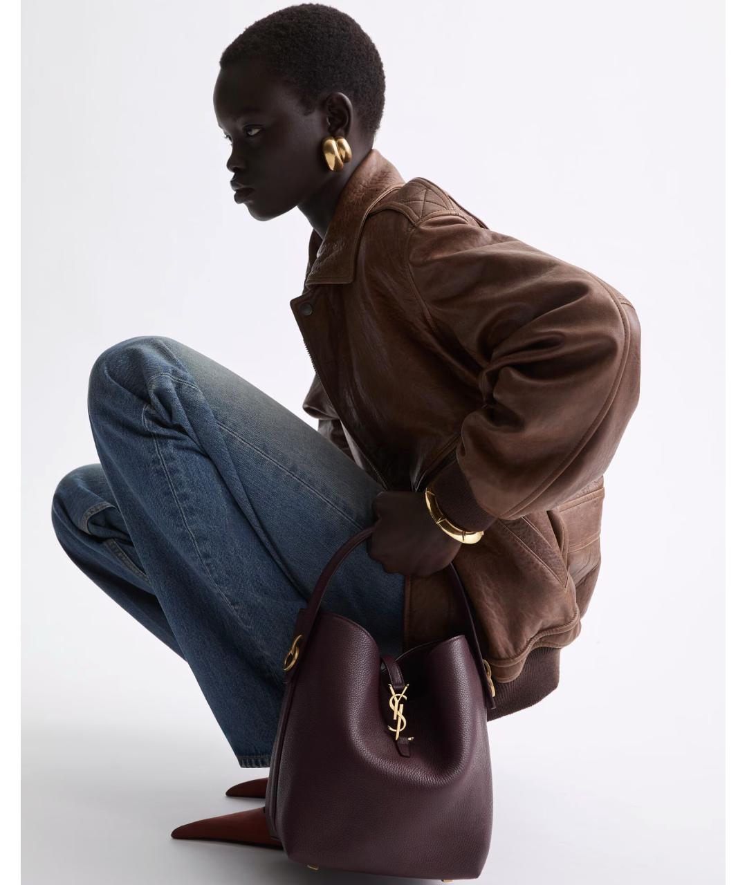 SAINT LAURENT Бордовая кожаная сумка через плечо, фото 2