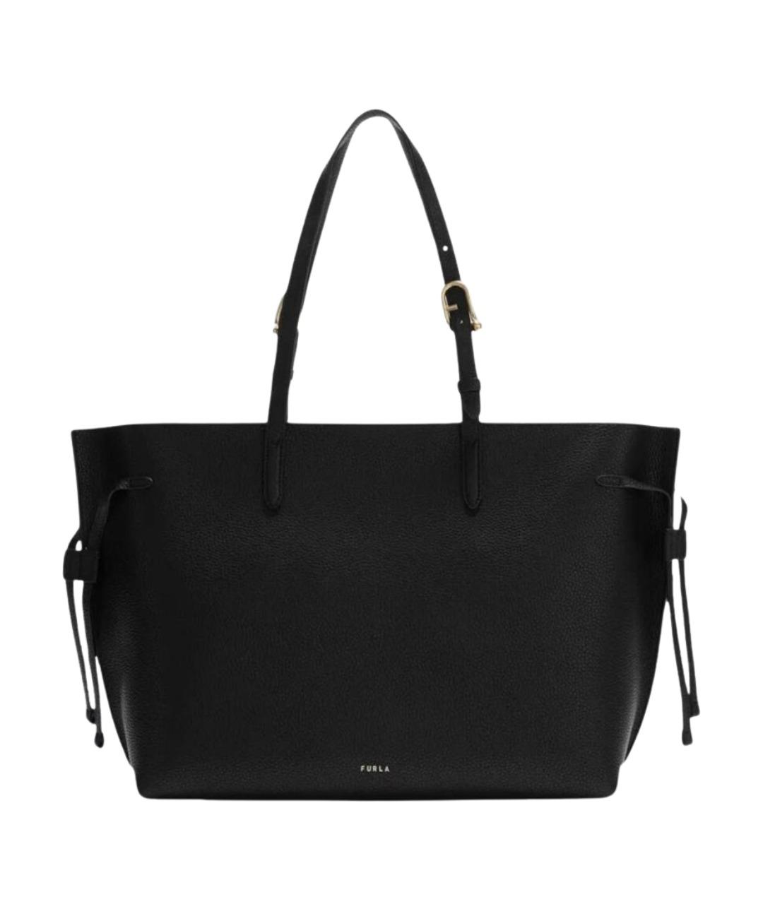 FURLA Черная кожаная сумка тоут, фото 1