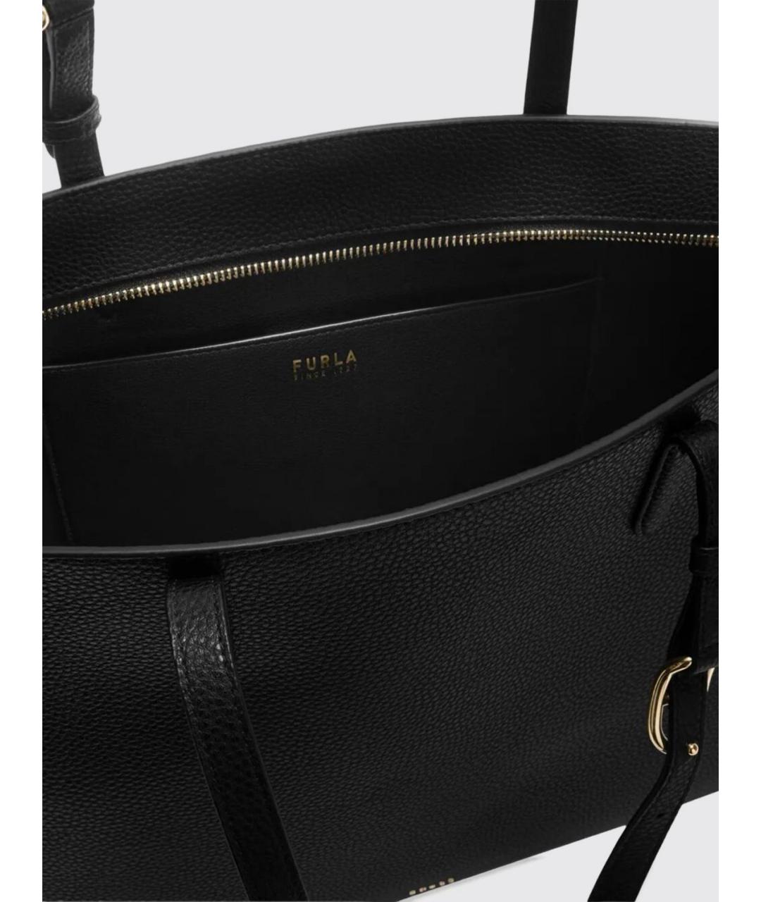FURLA Черная кожаная сумка тоут, фото 5
