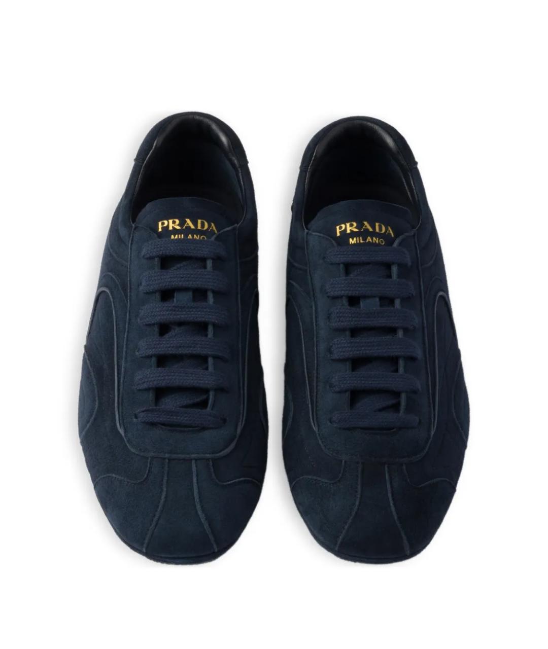 PRADA Темно-синие замшевые низкие кроссовки / кеды, фото 3