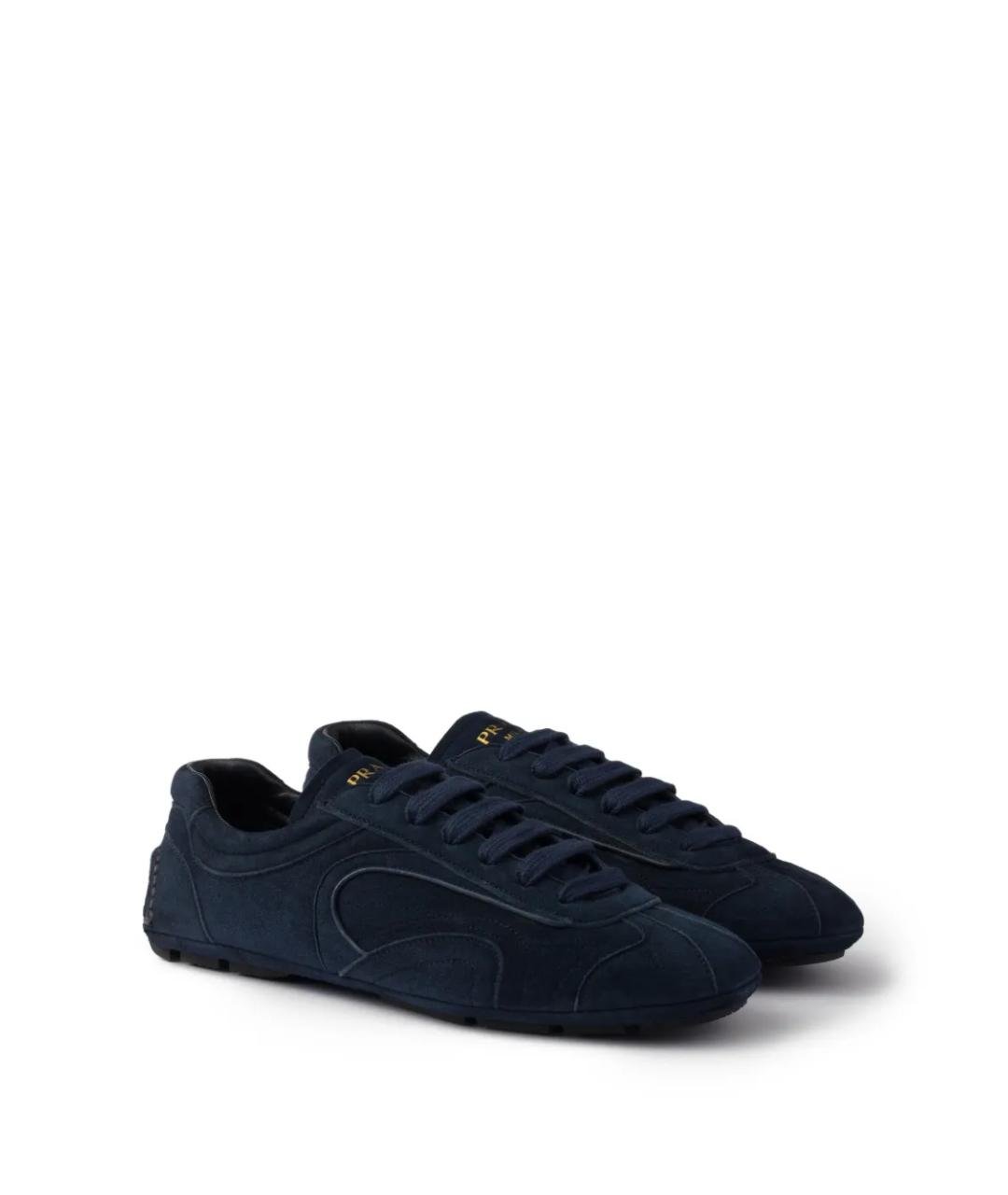 PRADA Темно-синие замшевые низкие кроссовки / кеды, фото 2
