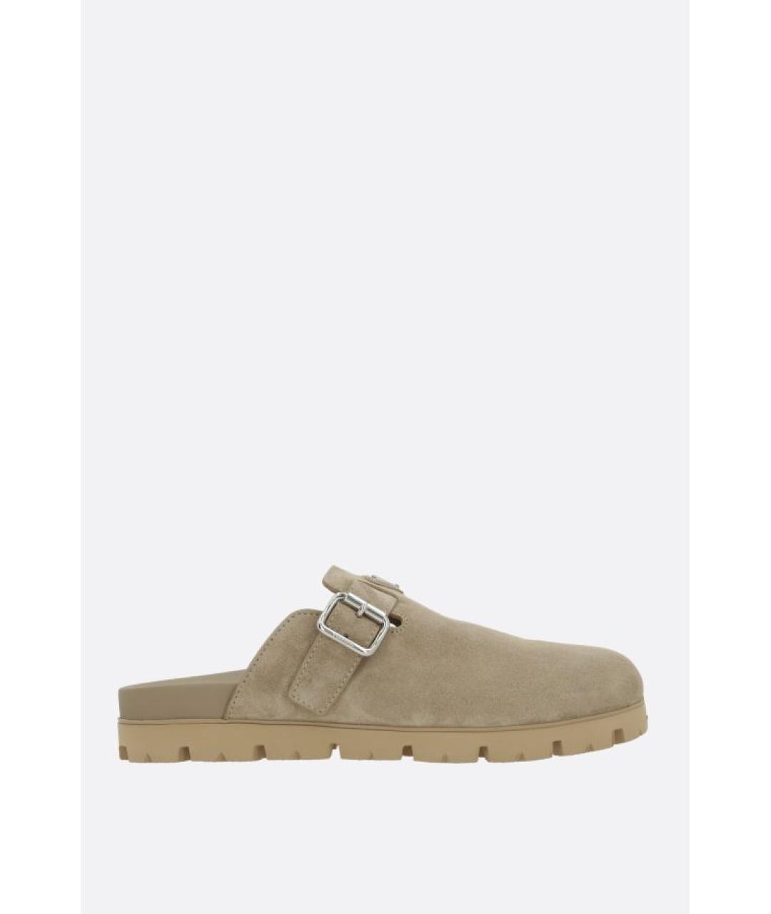 PRADA Бежевые замшевые шлепанцы, фото 5