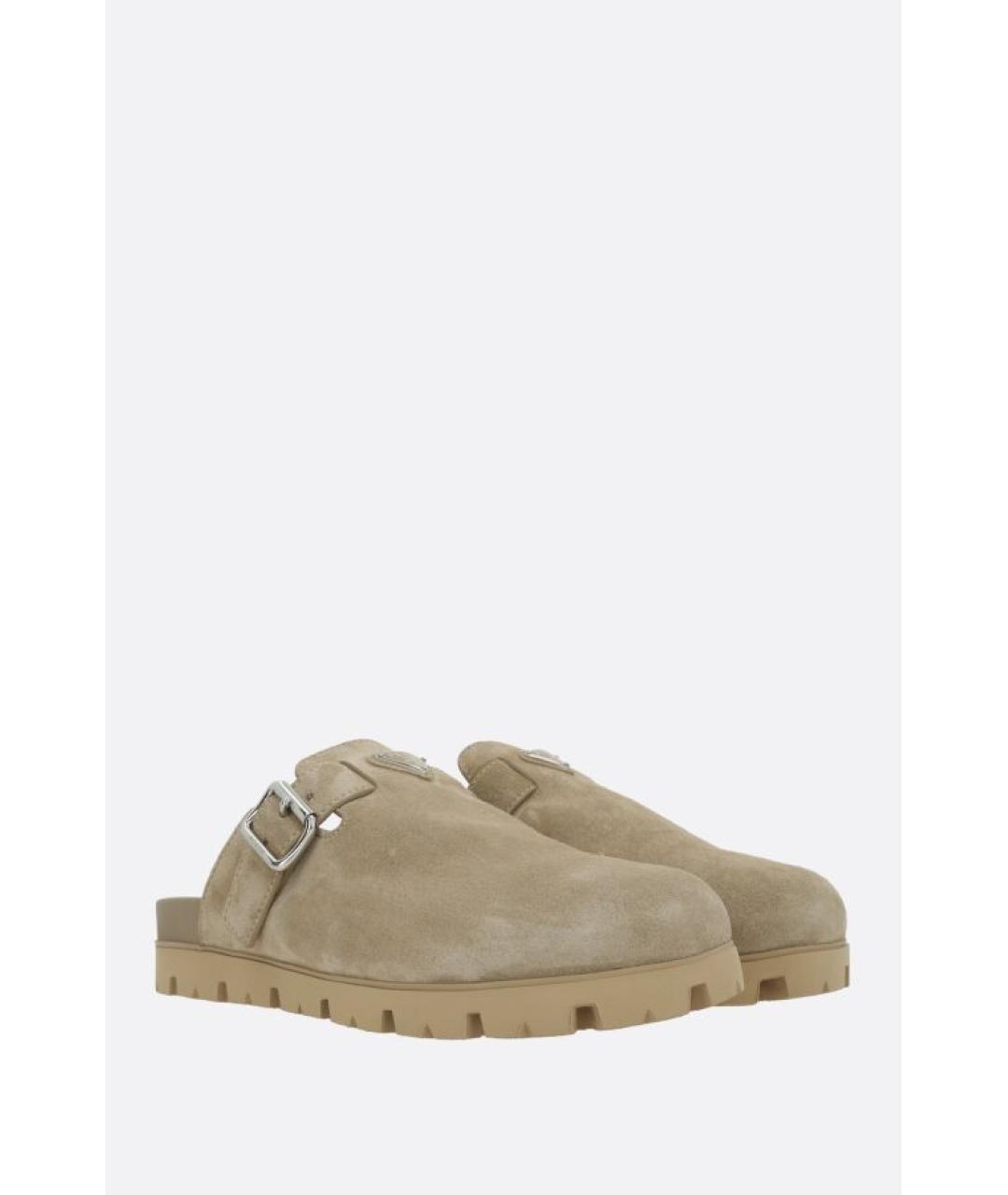 PRADA Бежевые замшевые шлепанцы, фото 2