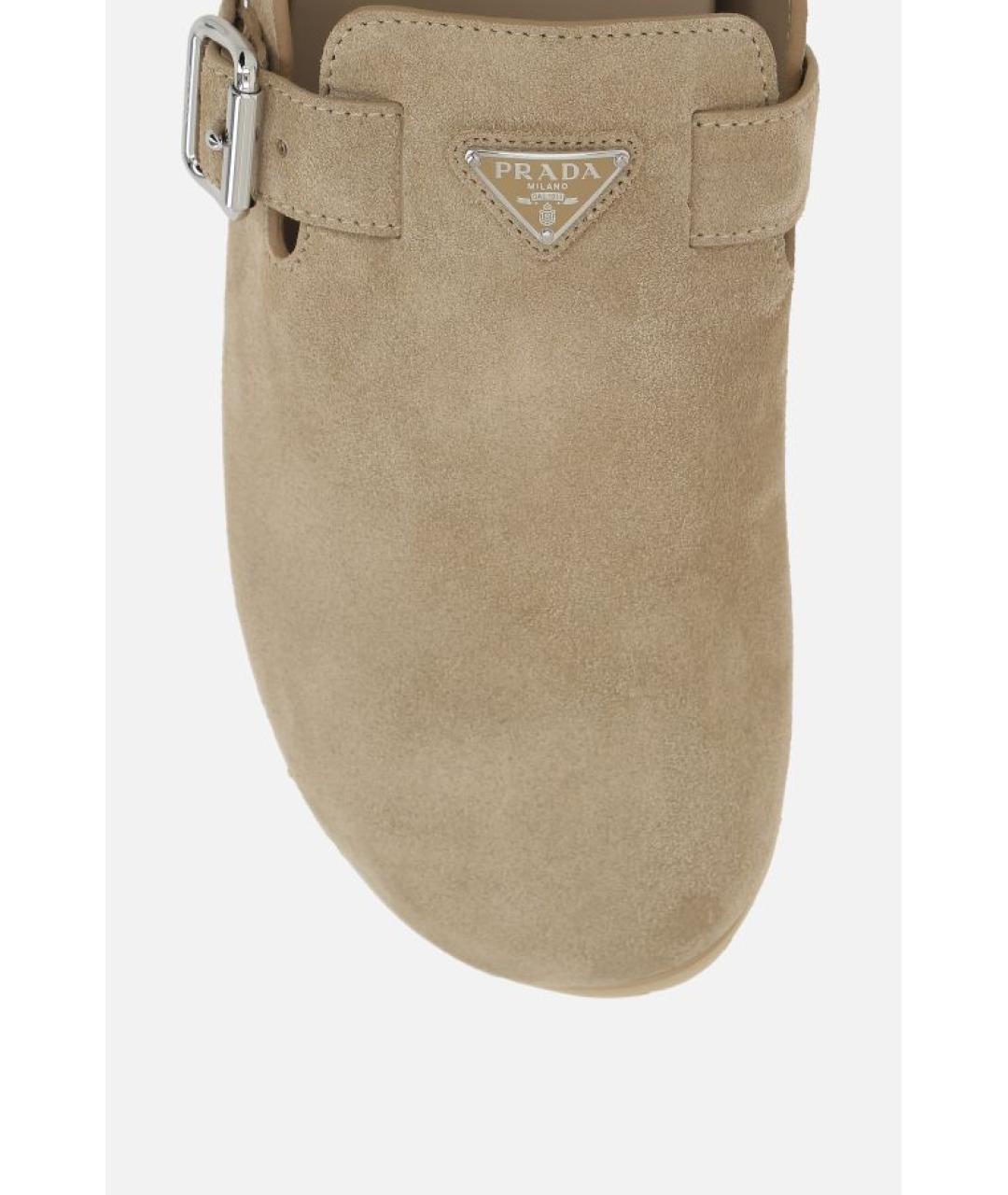 PRADA Бежевые замшевые шлепанцы, фото 4