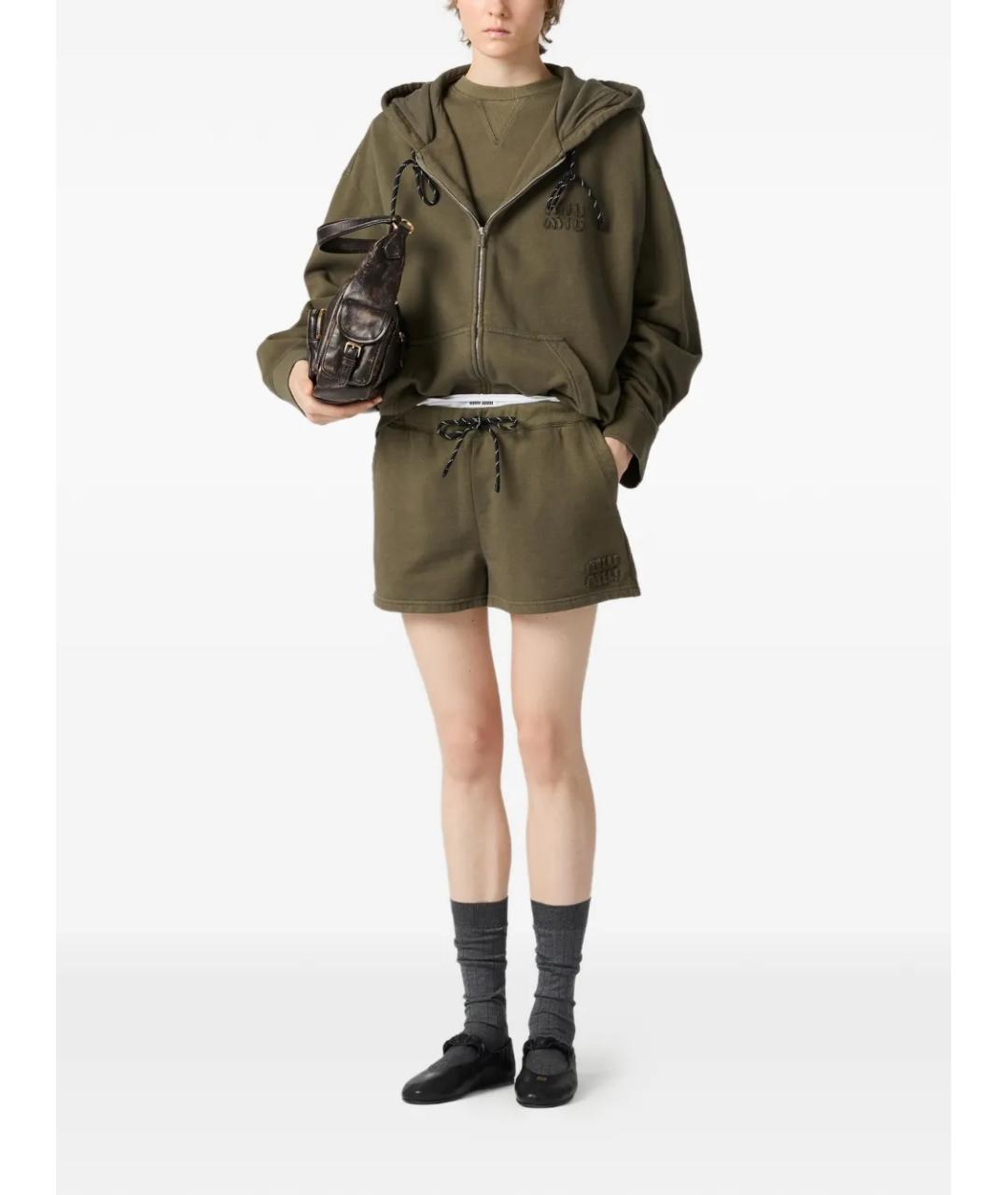 MIU MIU Хаки хлопковые шорты, фото 2
