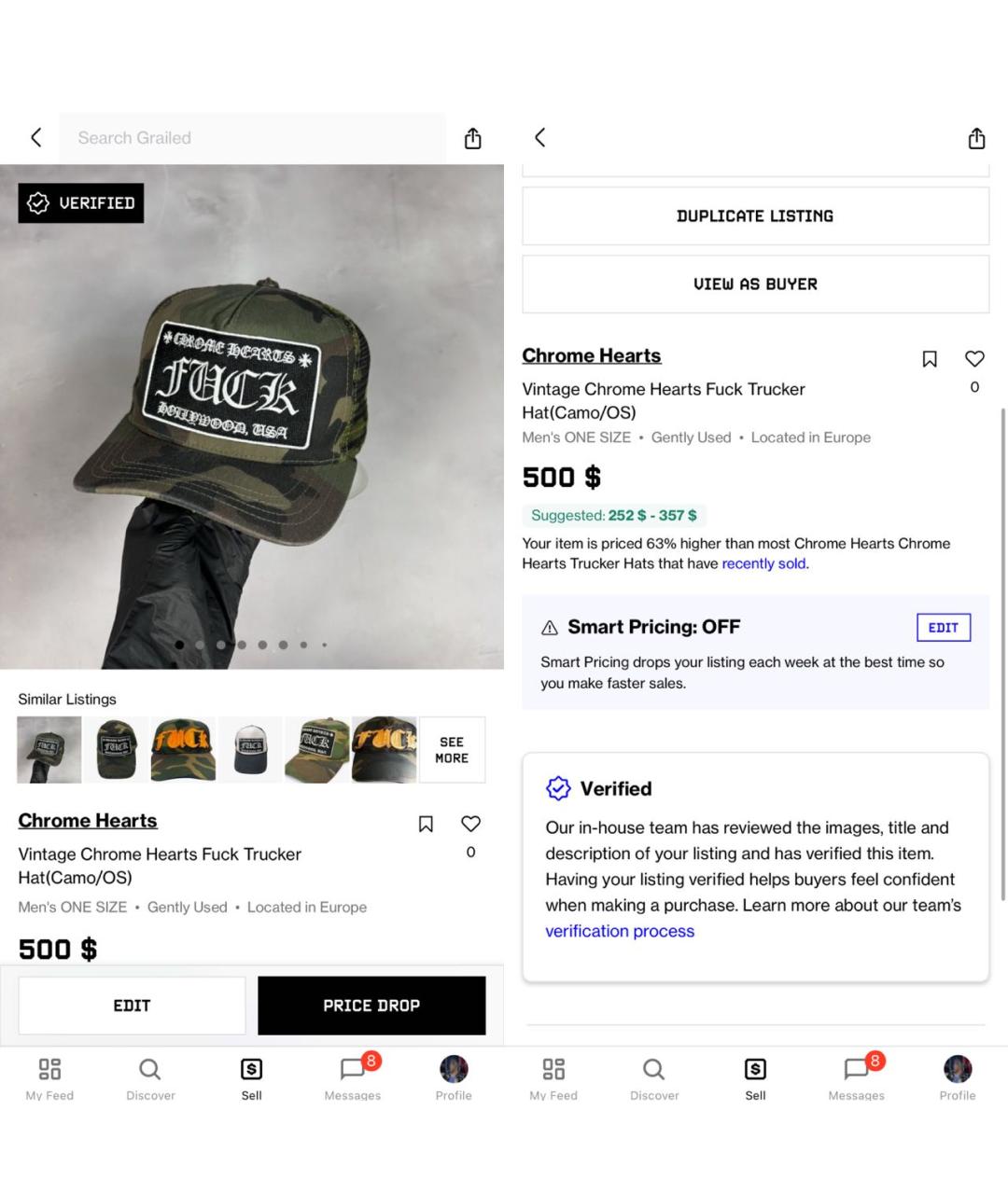 CHROME HEARTS Мульти хлопковая кепка/бейсболка, фото 8