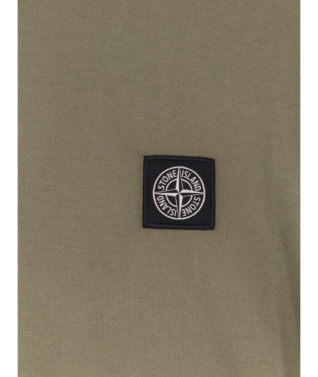 STONE ISLAND Хаки хлопковая футболка, фото 3